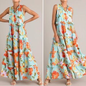 BLOSSOM BREEZE SKY BLUE MULTI FLORAL MAXI DRESS. New without tags